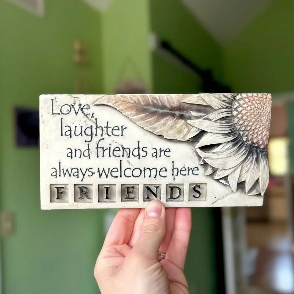 Rustic Sunflower Floral Cottage Friends + Love Stone Wall Plaaque Sign